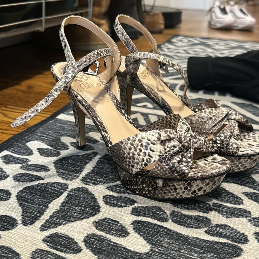 Vince Camuto snake print heels.